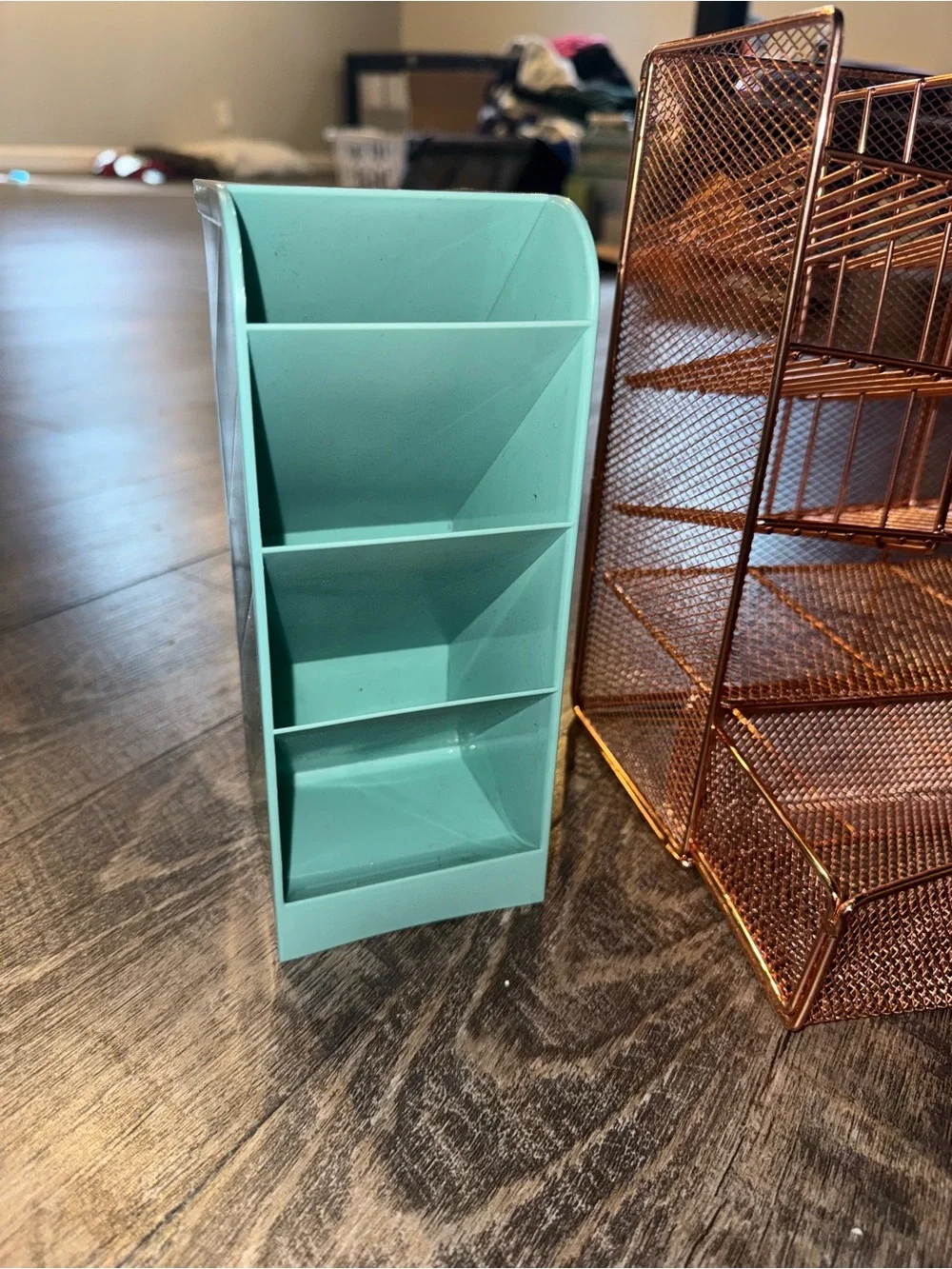 Metal Mesh Jewelry Organizer with Drawer - Copper Finish